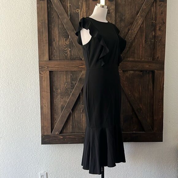 Ruffle Sleeve Wedding Guest Formal Bodycon Mermaid Evening Party Midi Dress - Picture 6 of 15